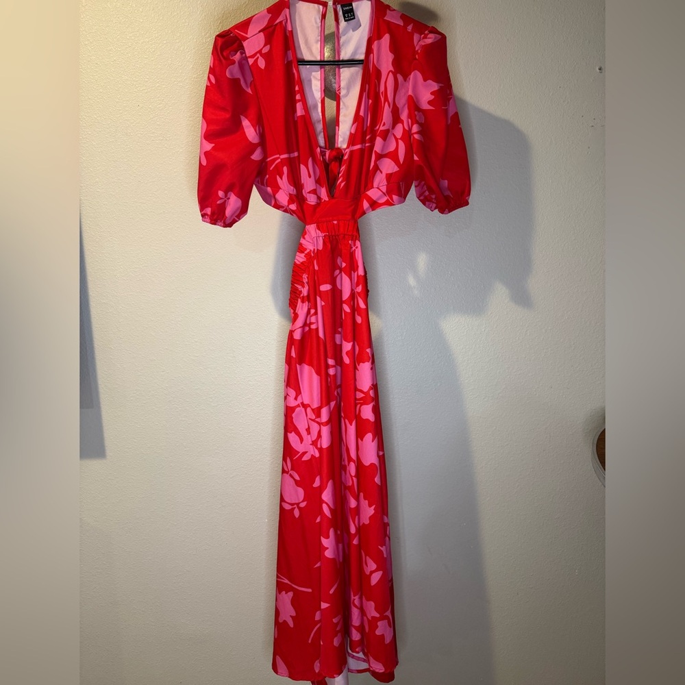 SHEIN Red and Pink Backless Dress